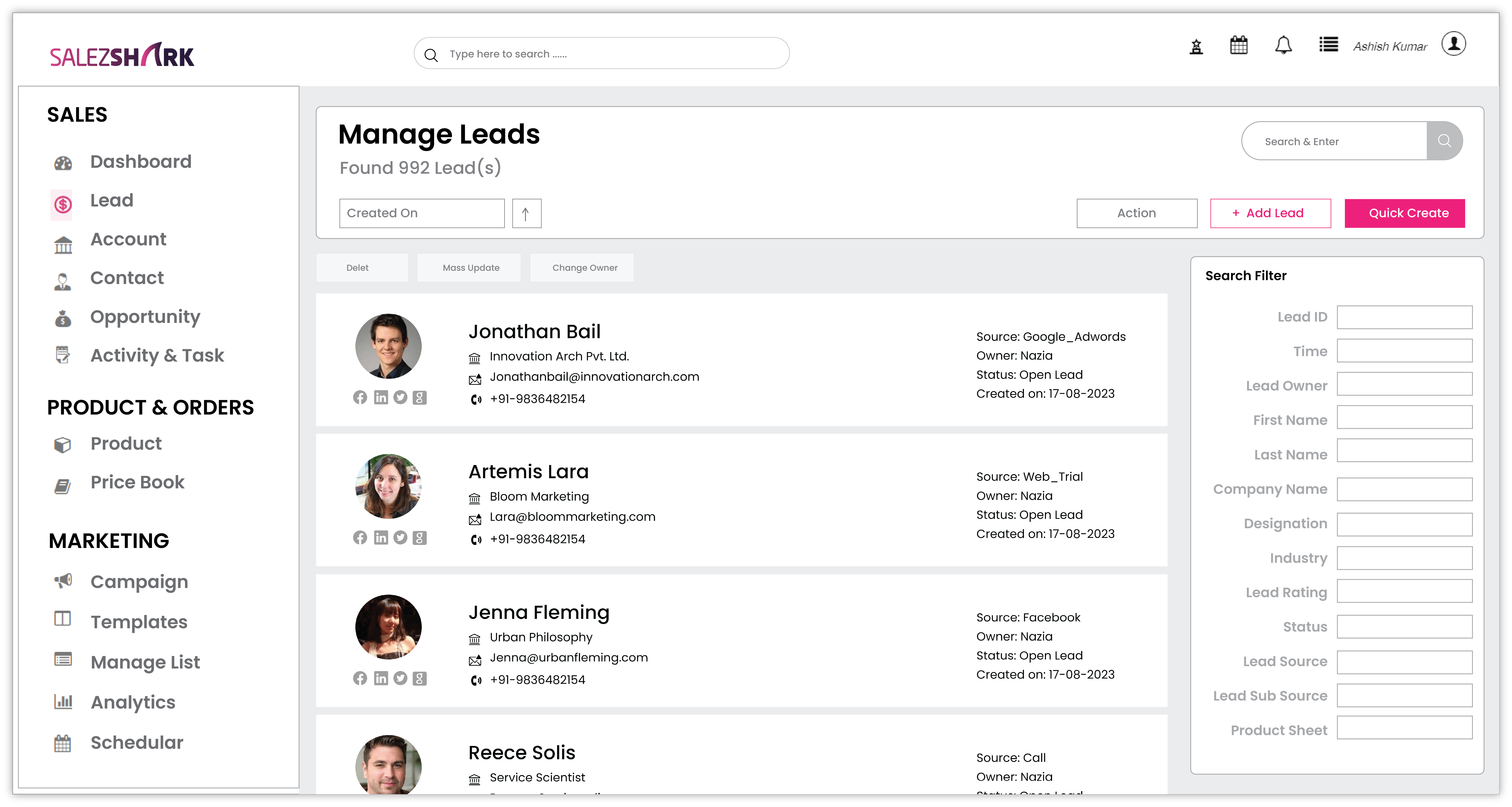 Lead Management Dashboard Lead Management Dashboard